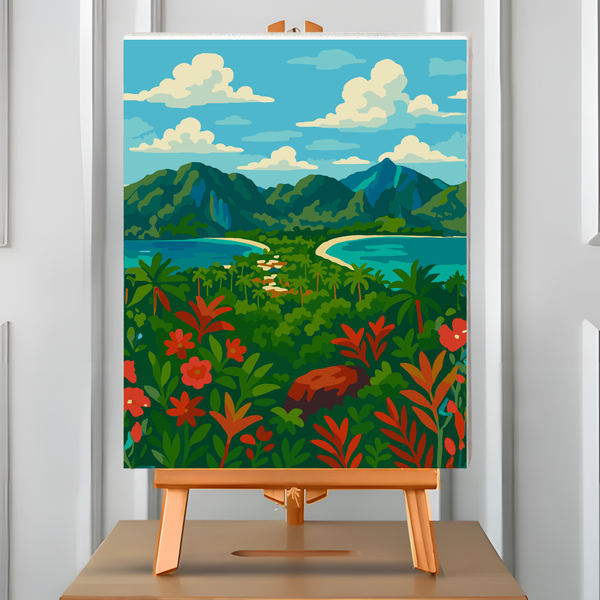 Pintura por números Phi Phi Island: bahías turquesa y cerros verdes de Tailandia. Cuadro en atril, 40x50 cm