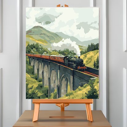 Pintura Por Números Tren De Vapor Con Marco | Lienzo De 20x30 Cm, Acrílicos No Tóxicos, Relajante Y Decorativo